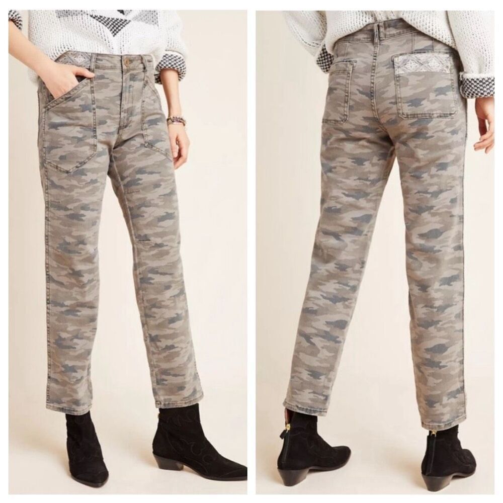 Anthropologie Mavis Embroidered Camouflage Utility Pants Size 28